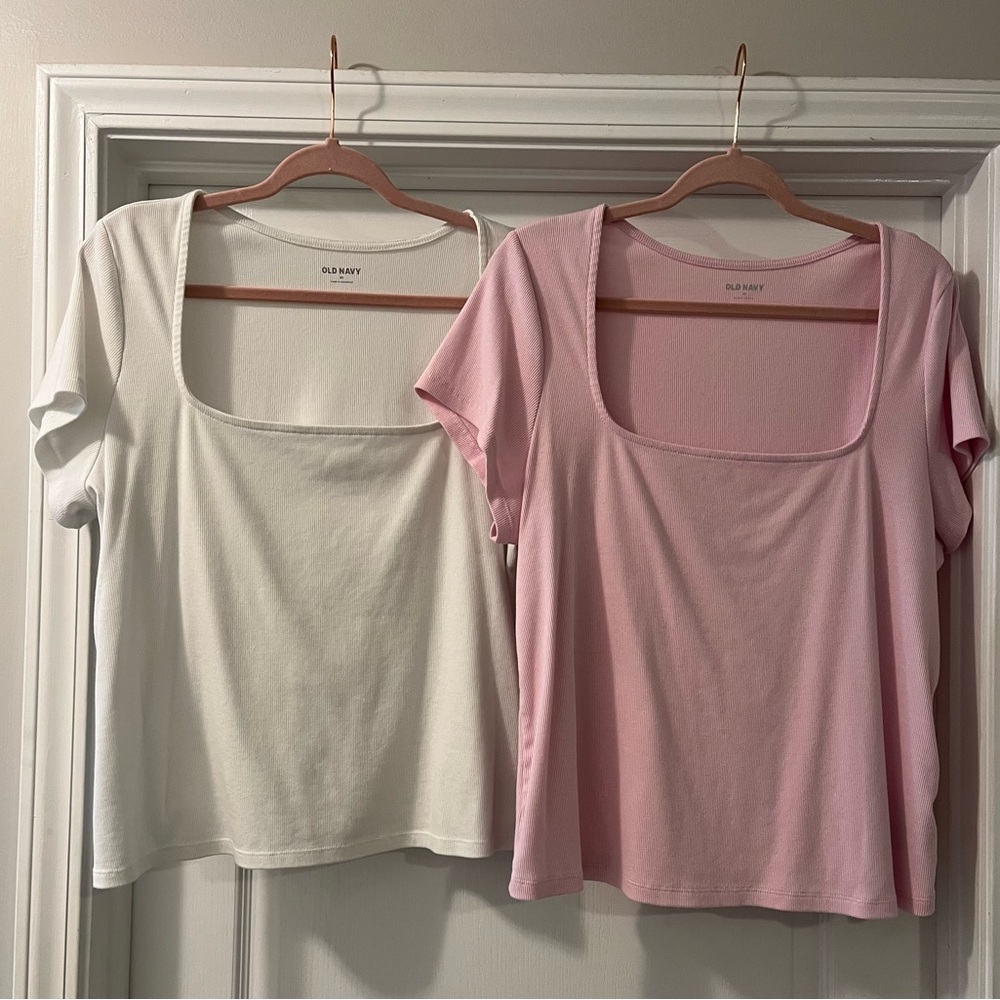 Old Navy Pink and White Boxy Short Sleeve Tees